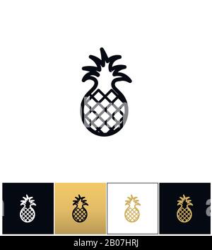 Pineapple sweet exotic dessert vector icon. Pineapple sweet exotic dessert pictograph on black, white and gold backgrounds Stock Vector
