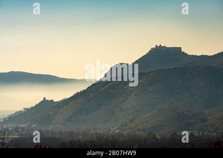 Montecassino Abbey, destroyed during the second world war. Mount Cairo, Lazio, frosinone province, Italy, Europe Stock Photo