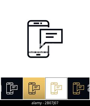 Bubble phone sign or texting message vector icons on black, white and gold backgrounds Stock Vector
