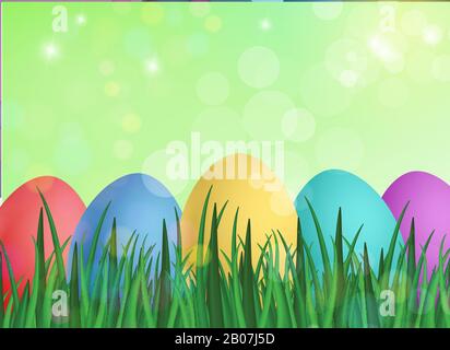 Set of traditional Easter eggs among the grass  Stock Vector