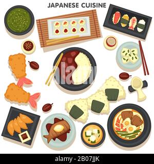 Sushi fish salmon or tuna, raw dish on table with chopsticks vector Stock Vector