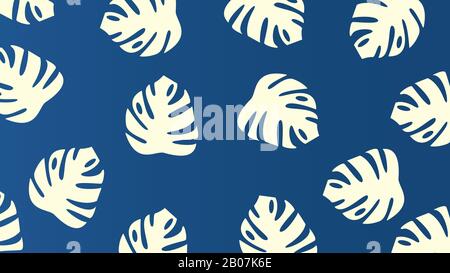 Monstera leaves on a classic blue color background Stock Vector