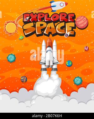 Background theme of space with spaceship flying in the space illustration Stock Vector