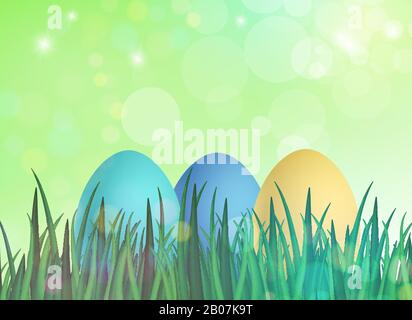 Easter eggs among the grass on a sunny day Stock Vector