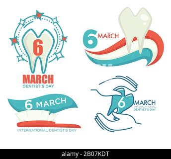 International dentist day celebration, 6 march holiday banners set Stock Vector