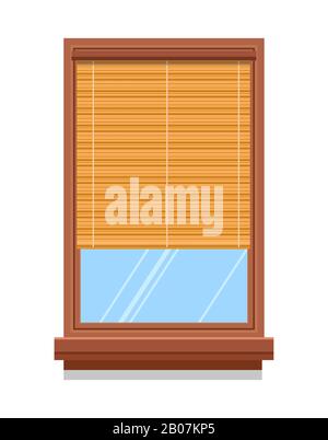 Curtain or bamboo blinder on wooden window, isolated icon Stock Vector