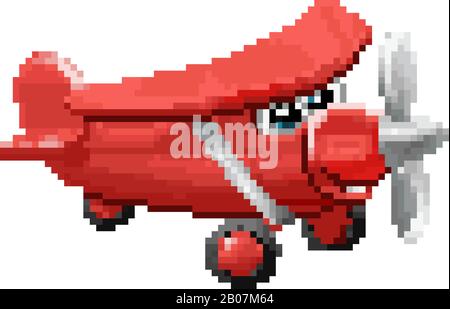 Airplane 8 Bit Pixel Game Art Cartoon Character Stock Vector