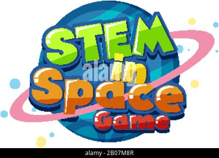 Sticker template for word STEM in space game illustration Stock Vector