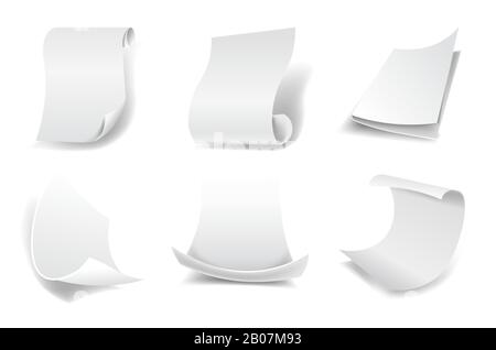 3D paper sheets isolated icons, scrolls with circled edges Stock Vector