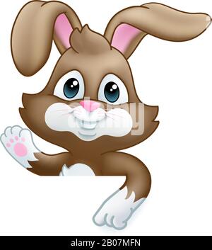 Easter Bunny Rabbit Cartoon Sign Stock Vector