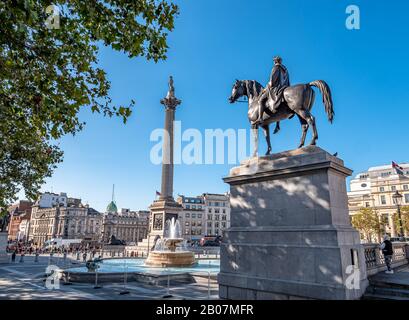 London, United Kingdom. Circa September 2019. View of Trafalgar Square next to the National Gallery museum Stock Photo