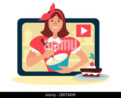 Food blog isolated icon, cooking or baking classes online video Stock Vector