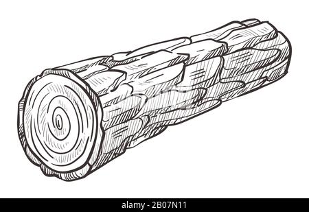 Wooden log and piece of firewood hand drawn illustration Stock Vector