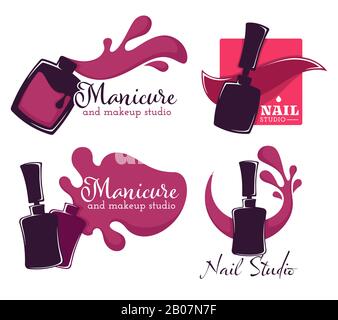 Manicure and nail studio isolated icons, polish or varnish Stock Vector