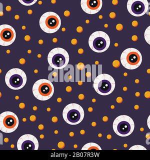 Vector seamless pattern with orange and purple eyes and orange bubbles. Stock Vector