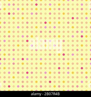 Polka dot. Vector seamless pattern. Yellow, pink, purple dots on yellow background Stock Vector