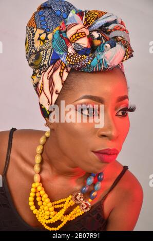 A beautiful bride rocking her African print attire Stock Photo