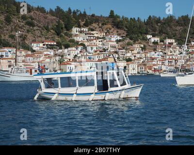 Water taxi between Galatas and Poros Island, Peloponnese, Greece Stock Photo