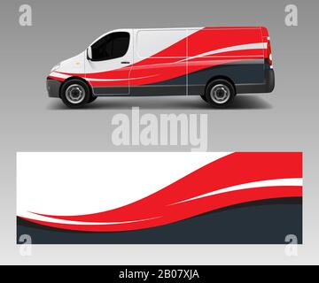 Van Wrap design template vector with wave shapes, decal, wrap, and sticker template vector Stock Vector