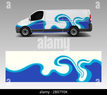 Car decal van with wave sea designs . Wrap designs template vector. Stock Vector