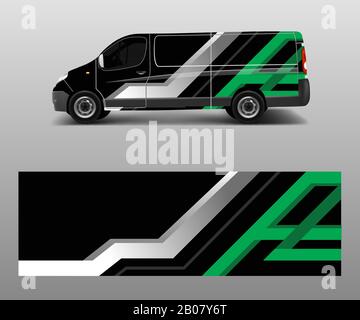van decal wrap design vector for Company branding . Graphic wrap decal and sticker template vector Stock Vector