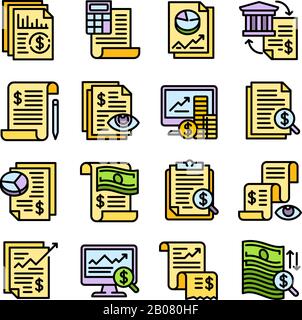 Expense report icons set. Outline set of expense report vector icons for web design isolated on white background Stock Vector