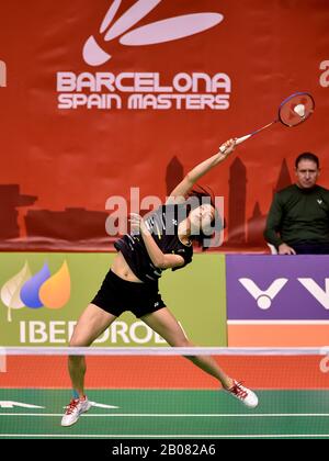 Barcelona, Spain. 19th Feb 2020. Barcelona Spain Master 2020 - Day 2; Saina Nehwal of India competes in the Women’s Single qualification Round 1 match against Yvonne Li of Germany on day two of the Barcelona Spain Master at Vall d'Hebron Olympic Sports Centre on February 19, 2020 in Barcelona, Spain. Credit: Dax Images/Alamy Live News Stock Photo