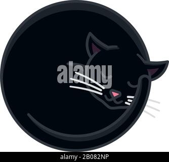 Sleeping black cat vector illustration for World Sleep Day on March 13. Cute pet and comfort isolated color symbol. Stock Vector