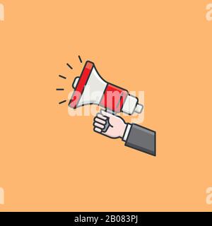 Hand of businessman holding a megaphone vector illustration for Speech Day on March15. Politics, marketiong and advertising symbol. Stock Vector