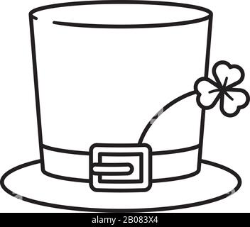 Saint Patricks hat with shamrock vector line icon. Irish national holiday symbol. Stock Vector