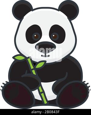 Giant Panda bear with bamboo stick isolated vector illustration for Panda day on March 16th. Stock Vector