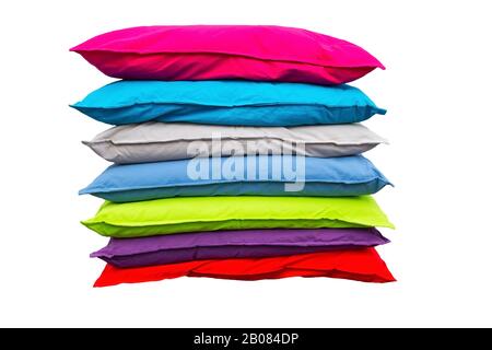 Pile of colorful pillows on the white background Stock Photo