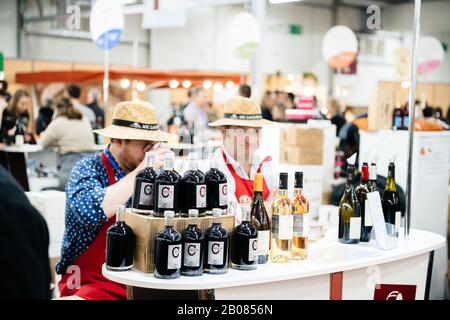 Strasbourg, France - Feb 16, 2020: Winemakers at Vignerons independant English: Independent winemakers of France wine fair for private and horeca customers Stock Photo