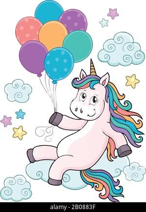 Unicorn with balloons topic image 1 - eps10 vector illustration. Stock Vector