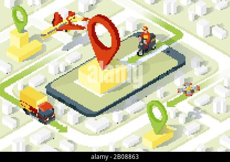 Delivery app isometric website template Stock Vector
