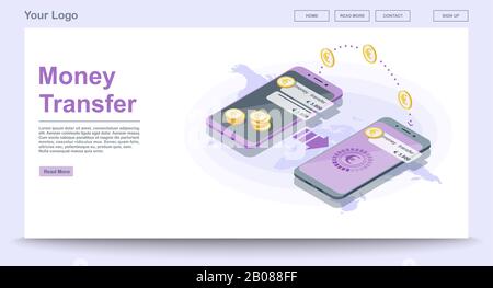 Global money transfer web page vector template Stock Vector