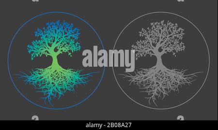 Vector set neon tree of life and gray tree of life pattern Stock Vector