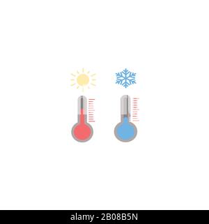 Thermometer - low cold temperature and high, hot temperature. Vector set of weather icons Stock Vector
