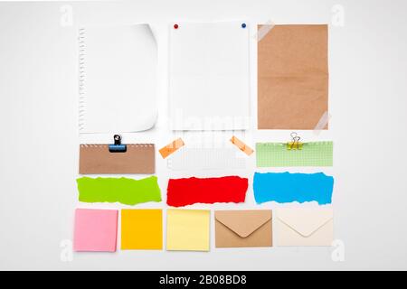 collection of old papers and stickers isolated on white Stock Photo