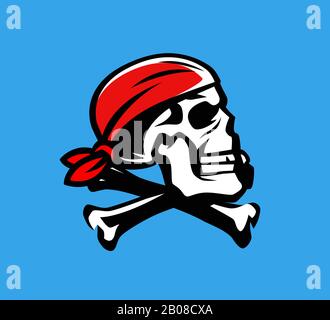 Skull and crossbones vector. Jolly Roger, pirate symbol or mascot Stock Vector