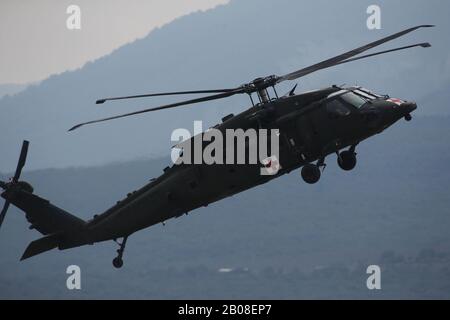 February 19, 2020, Litochoro, Greece: A US Army UH-60 Blackhawk helicopter takes part at the military exercise. Army Aviation Helicopters from Greece and the United States take part in a live fire exercise, marking the close military cooperation between the two countries. (Credit Image: © Giannis Papanikos/ZUMA Wire) Stock Photo