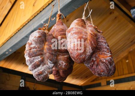 Kulen is authentic spicy sausage typical for the eastern part of the Croatia Stock Photo