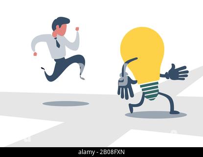 businessman run after idea bulb through the crossroad. Stock Vector