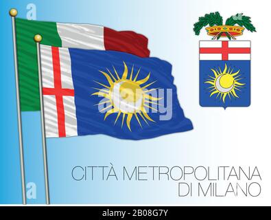 Citta Metropolitana di Milano, Metropolitan City of Milan, flag and coat of arms, Lombardy, Italy, vector illustration Stock Vector