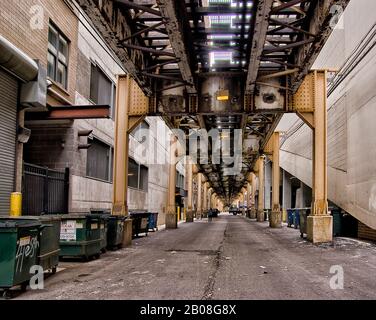 23 June 2011 - Chicago, Illinois USA. Underneath Chicago's elevated railtroad.  Known as L for elevated Stock Photo