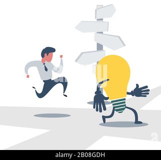 businessman run after idea bulb through the crossroad. Stock Vector