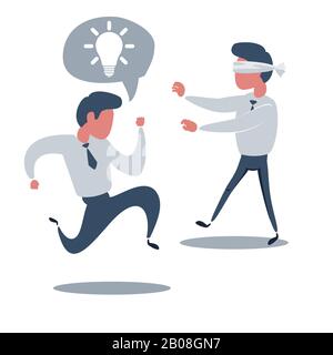 Different way in business. Young blindfolded businessman trying to find the right direction . Stock Vector