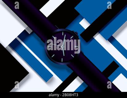 Men's watch on a multicolored abstract background  Stock Vector