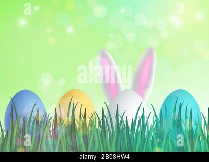 Multicolored Easter eggs among the grass  Stock Vector