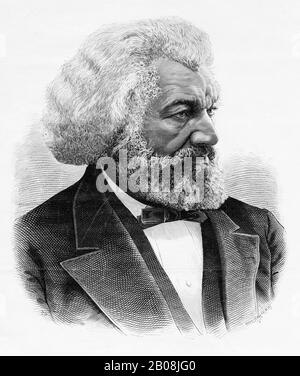 Frederick Douglass (1818-1895), anti slavery movement, abolitionist, portrait print by unknown artist, 1884 Stock Photo